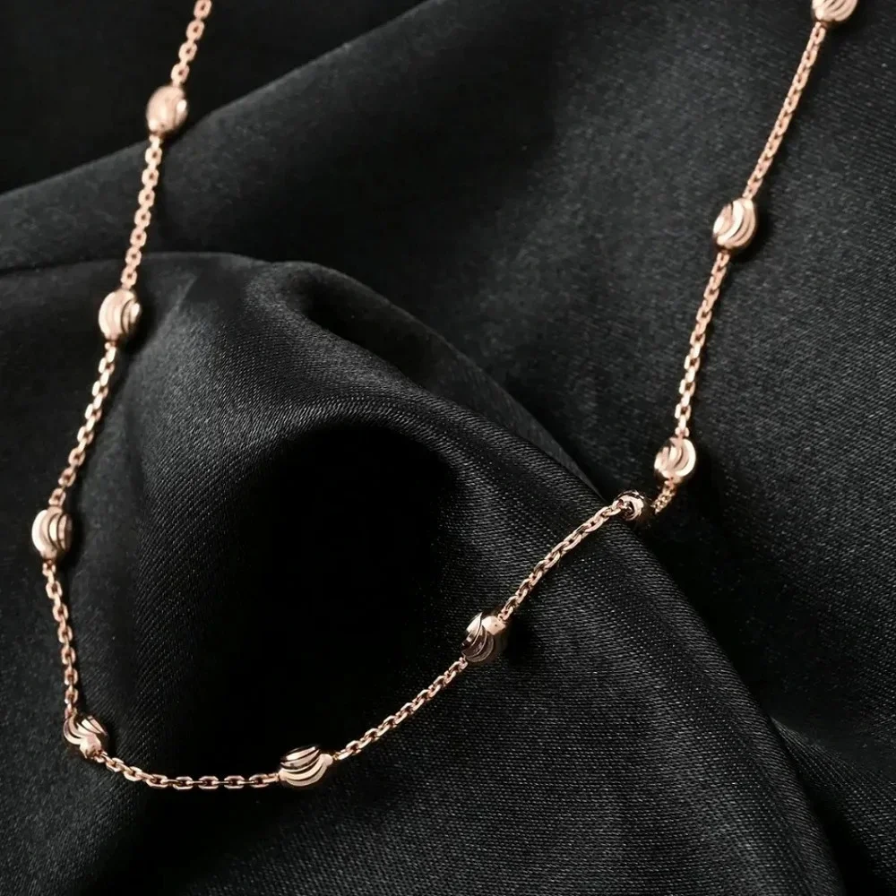 Oval Moon Station Chain Necklace 14kt Rose Gold Over Sterling Silver.